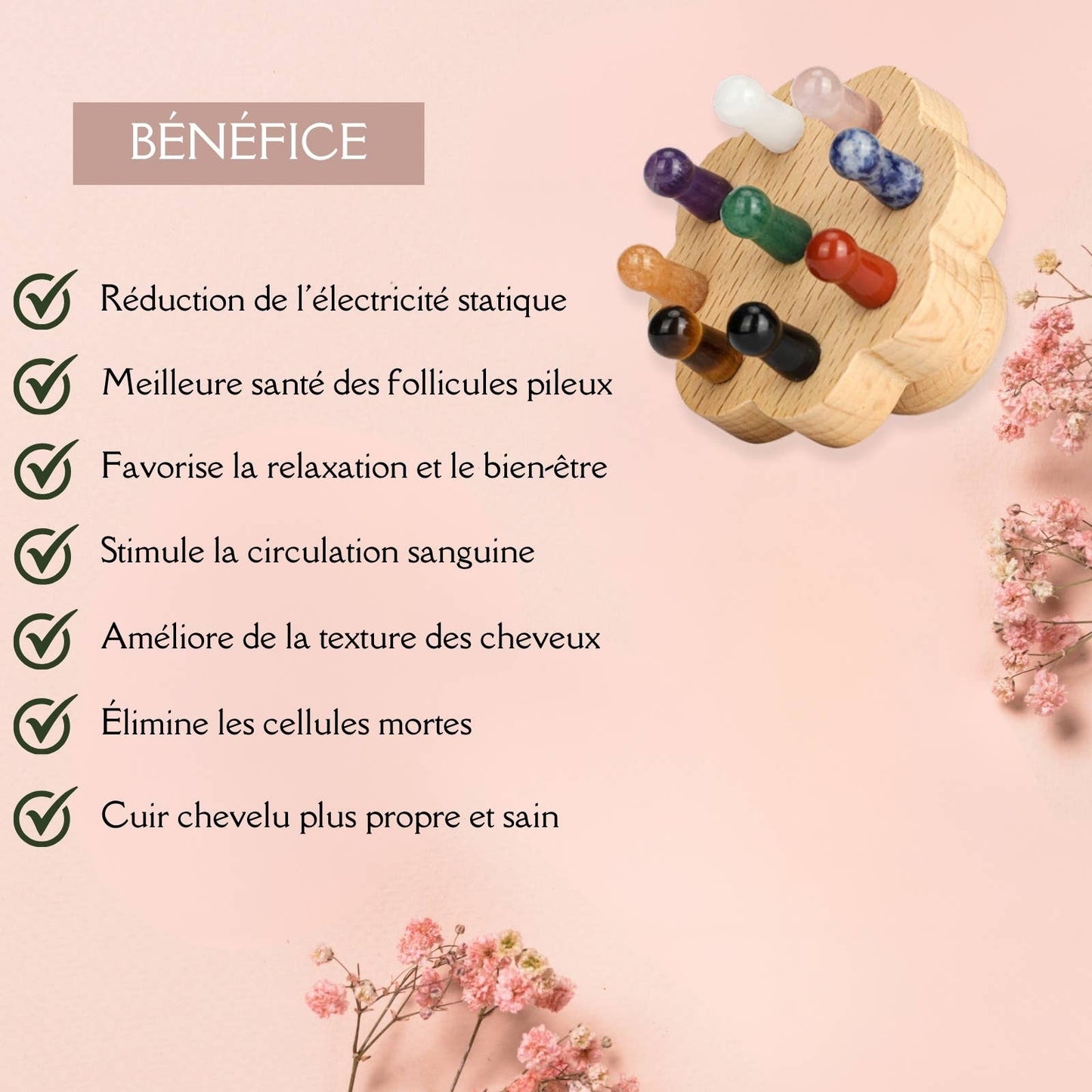 Massageborste med sten – 9 mineraler, litoterapi