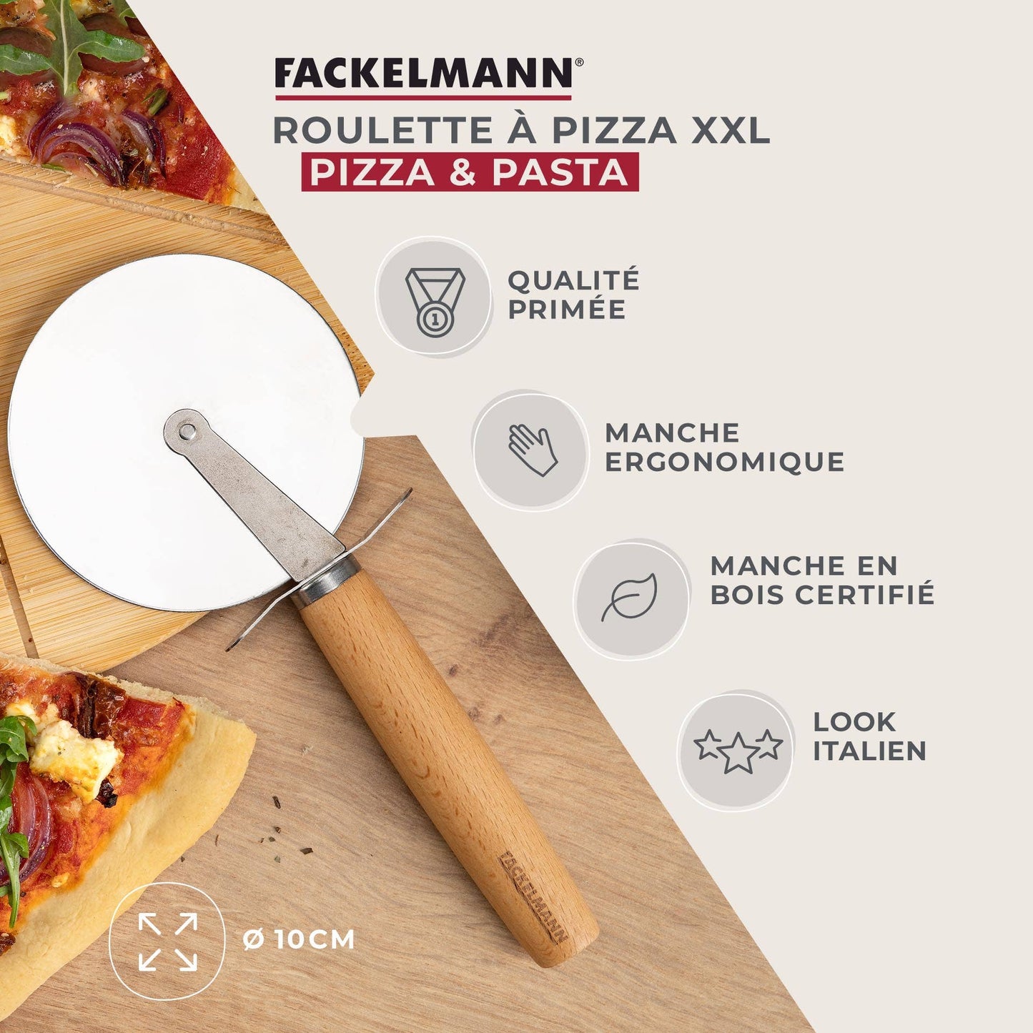 Stort pizzahjul med trehåndtak – 23 cm