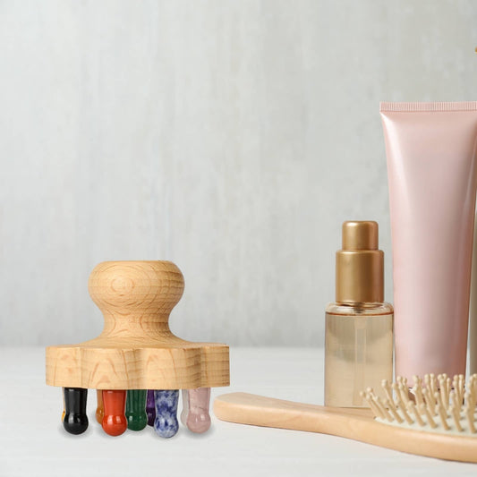 Massasjebørste med stein – 9 mineraler, litoterapi