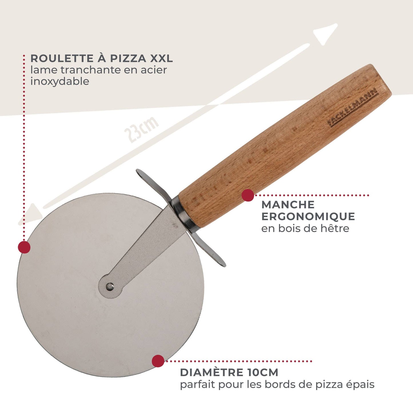 Stort pizzahjul med trehåndtak – 23 cm
