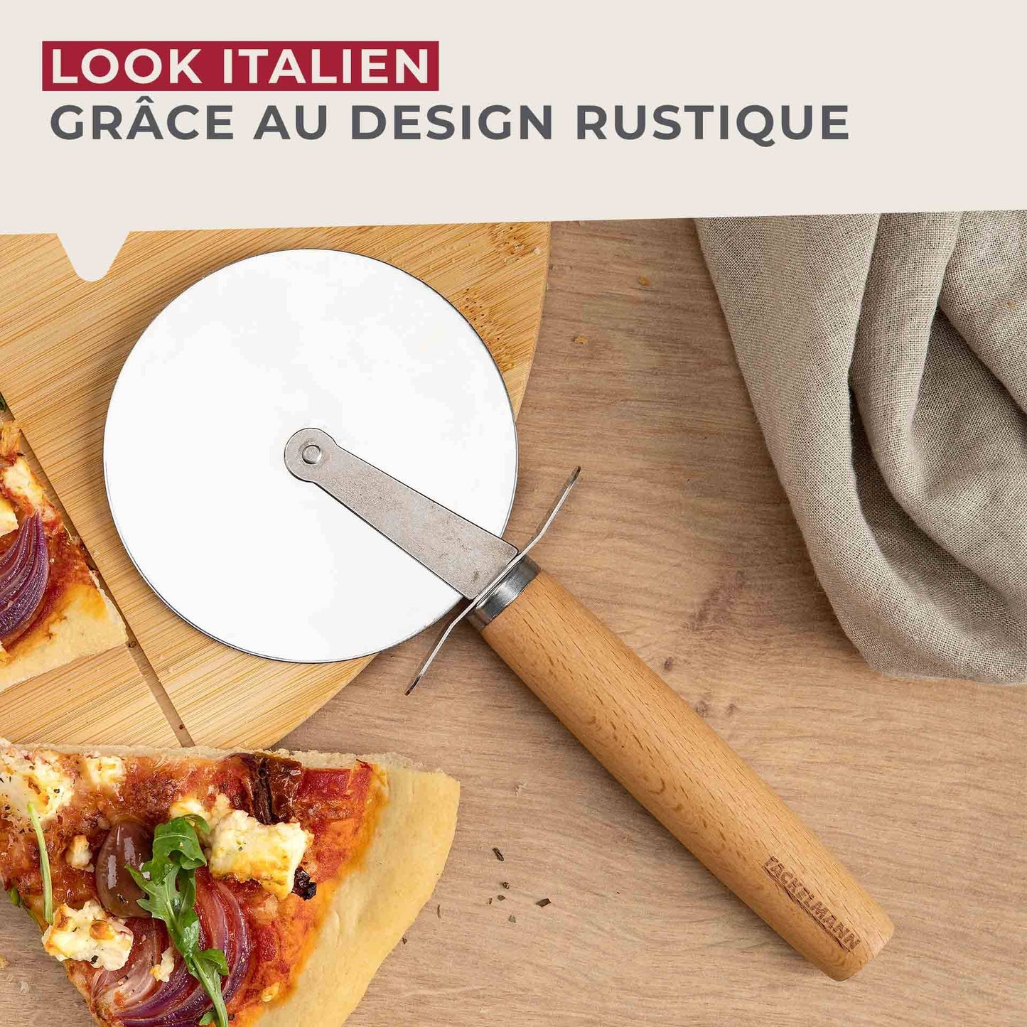 Stort pizzahjul med trehåndtak – 23 cm