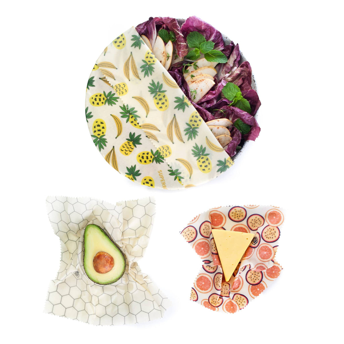 Startsett med bivoks matomslag – Hipster, 3 stk