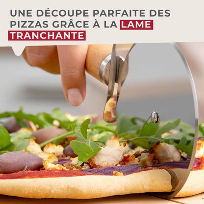 Stort pizzahjul med trehåndtak – 23 cm
