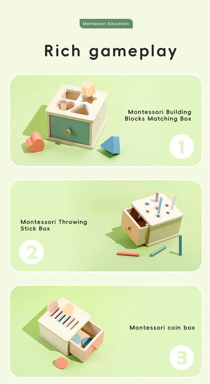 Putteboks med mynter i tre – Montessori
