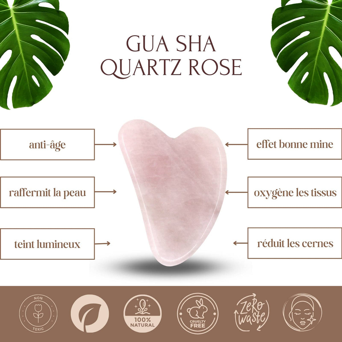 Quartz Gua Sha ansiktsmassasje i rosenkvarts
