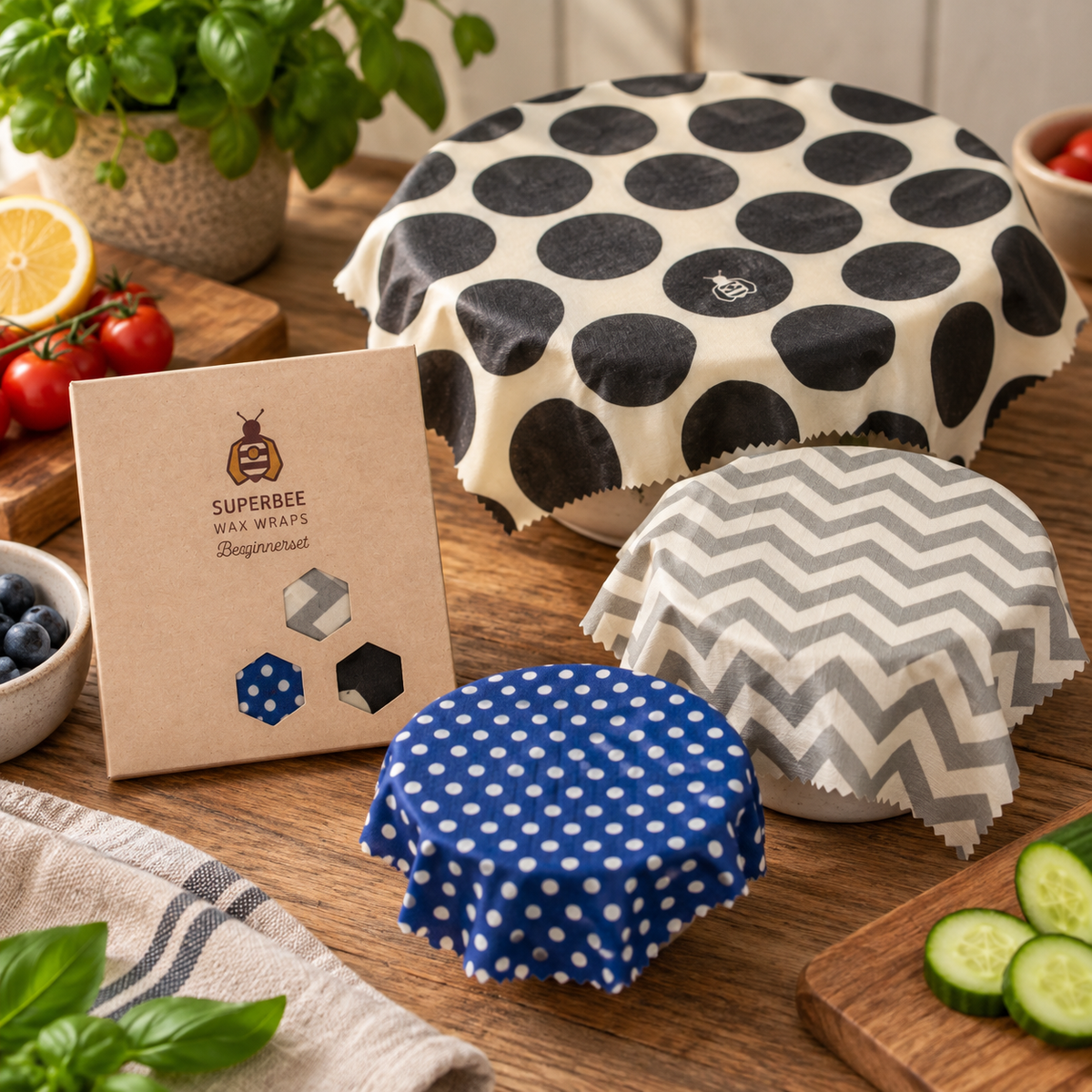 Startsett med bivoks matomslag – Hipster, 3 stk