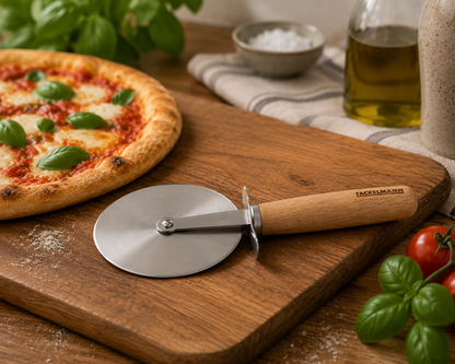 Stort pizzahjul med trehåndtak – 23 cm