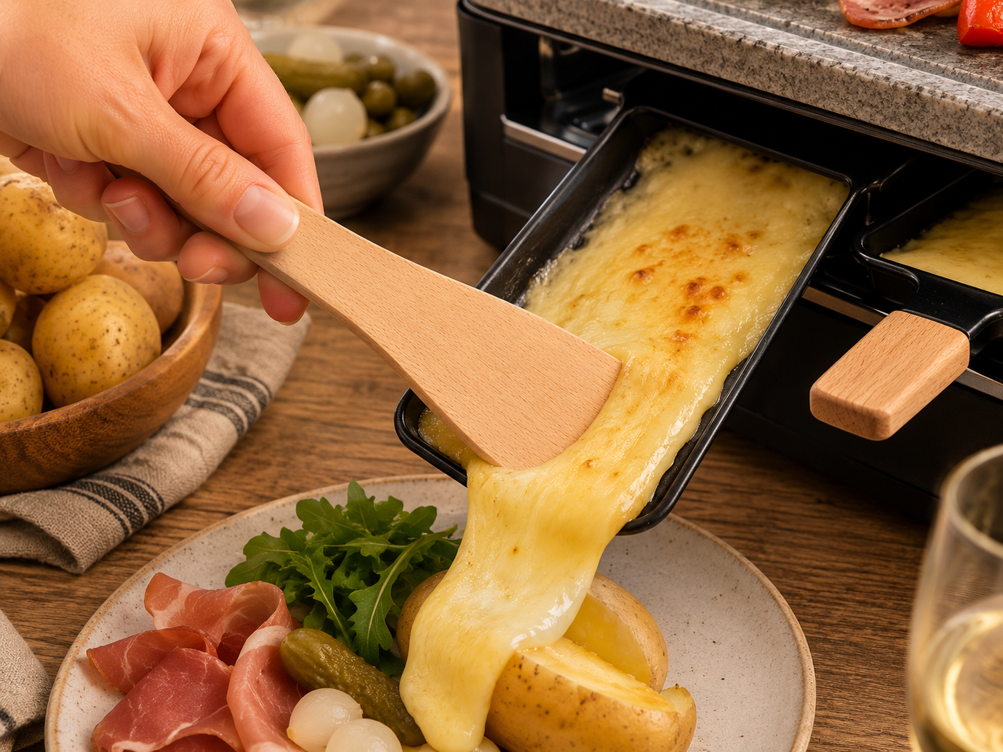 Raclette-spader i tre – sett med 6 stk