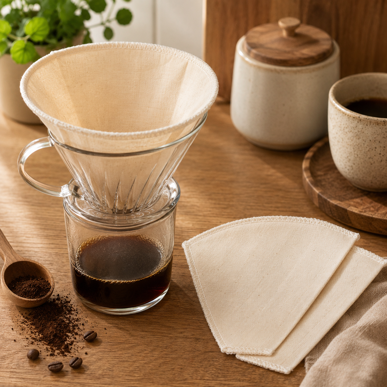 Gjenbrukbare kaffefilter i bomull – 2 stk