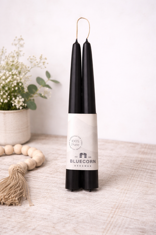 Handgjorda bivaxljus, droppfria – svarta / 25 cm