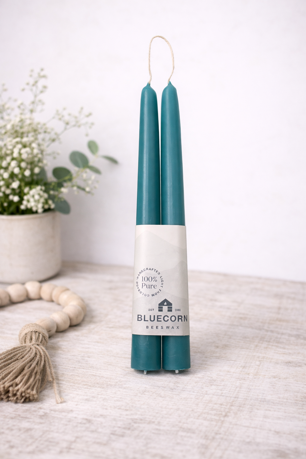 Håndlavede bivokslys, drypfri – blågrøn / 25 cm