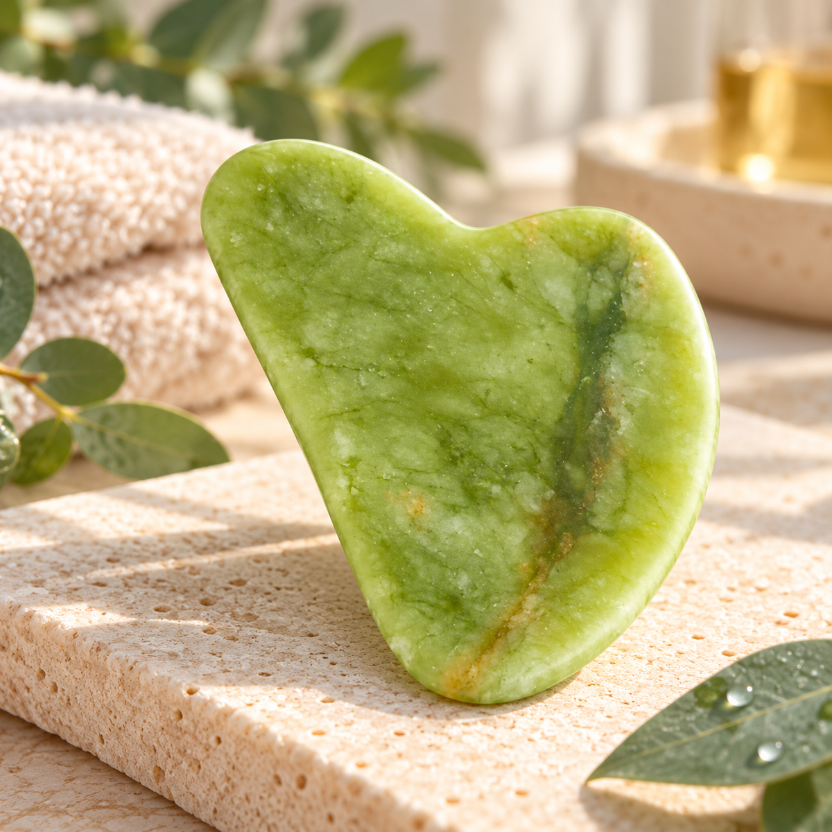 Gua Sha ansiktsmassasje i grønn jade