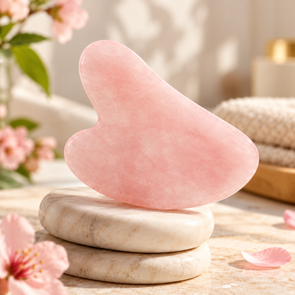 Quartz Gua Sha ansiktsmassasje i rosenkvarts