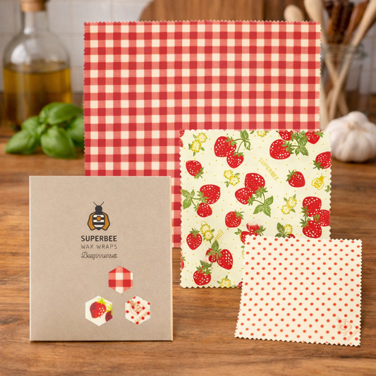 Startsett med bivoks matomslag – Strawberry, 3 stk 🐝-Forhåndsbestill, på lager 20.april