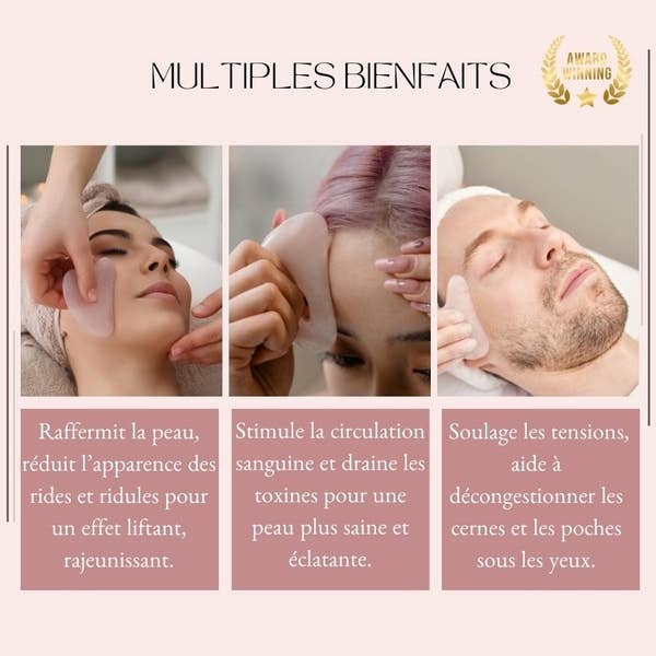Quartz Gua Sha ansiktsmassasje i rosenkvarts