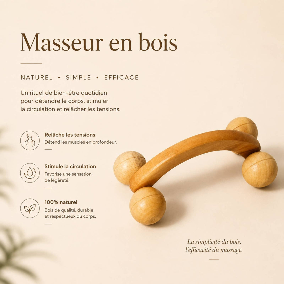 Massasjerulle i tre – for kroppsmassasje