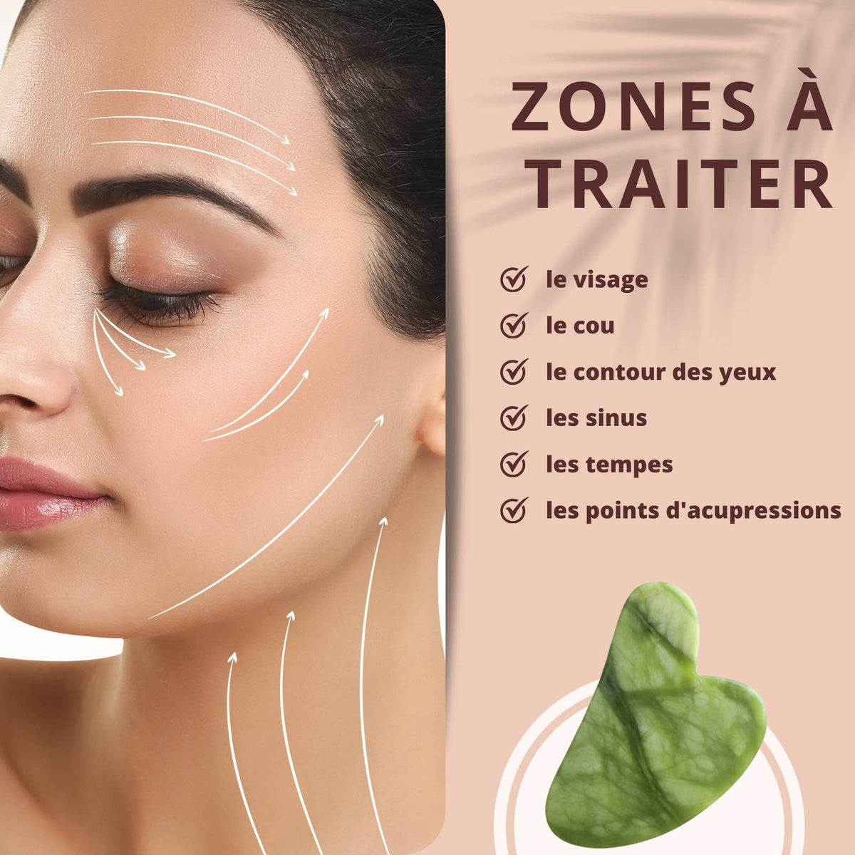 Gua Sha ansiktsmassasje i grønn jade