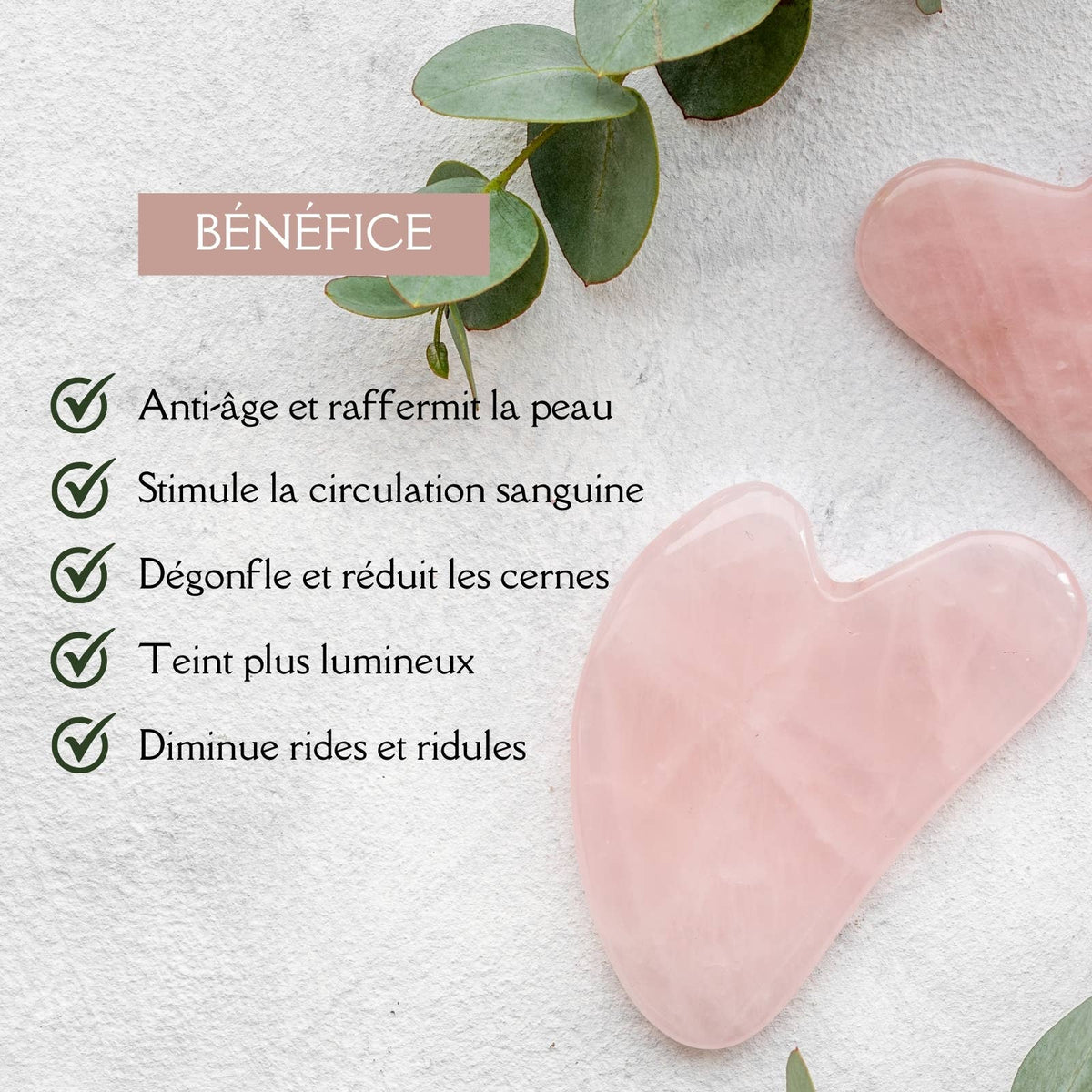 Quartz Gua Sha ansiktsmassasje i rosenkvarts