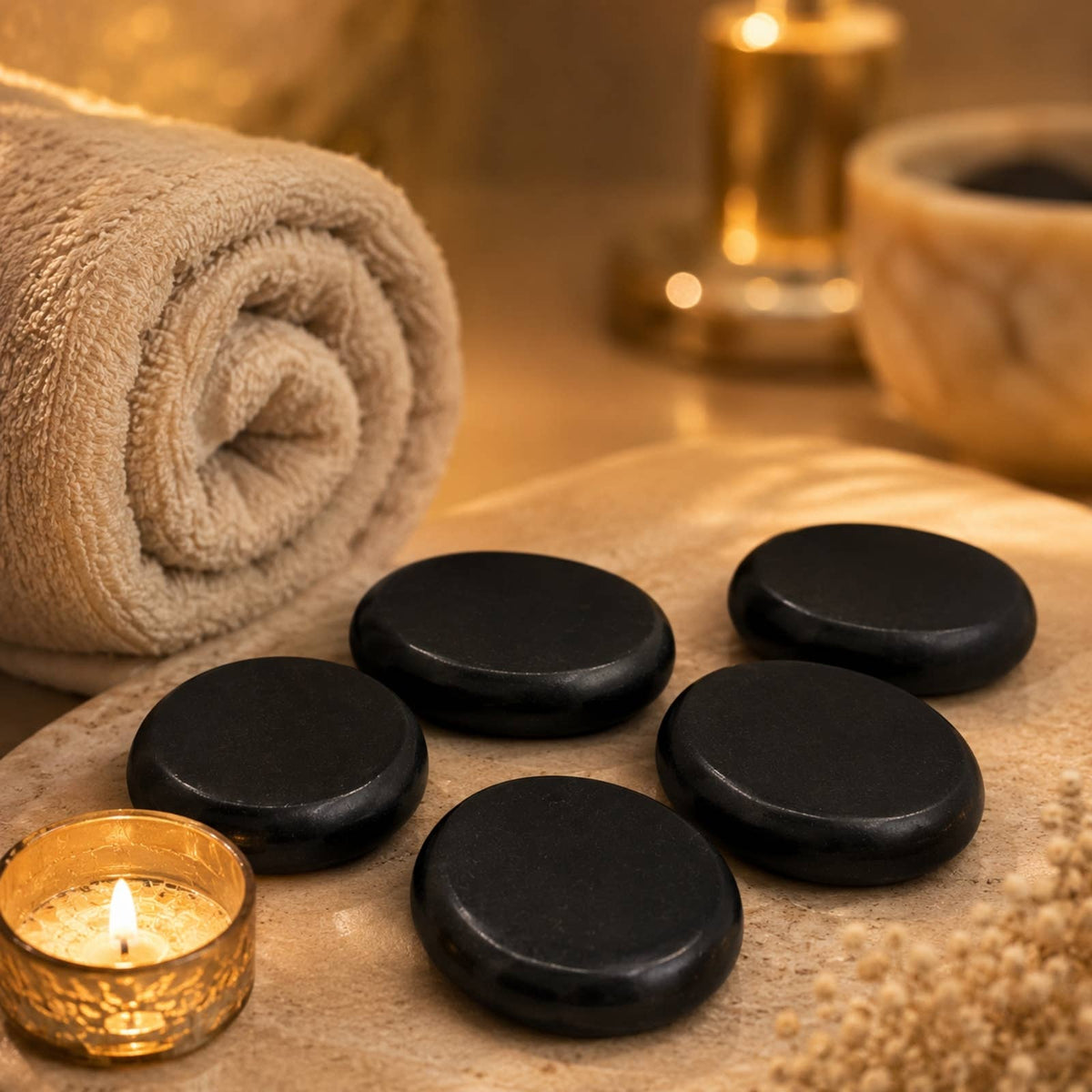 Massasjesteiner i basalt – 5 stk